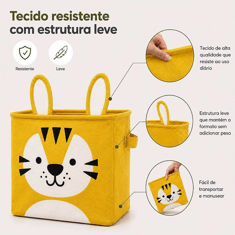 Cesto Organizador Infantil Dobrável para Brinquedos e Roupas [Amarelo]