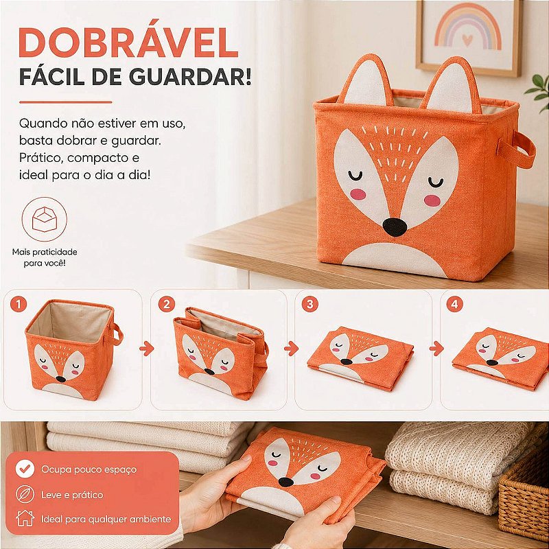 Cesto Organizador Infantil Dobrável para Brinquedos e Roupas [Laranja]