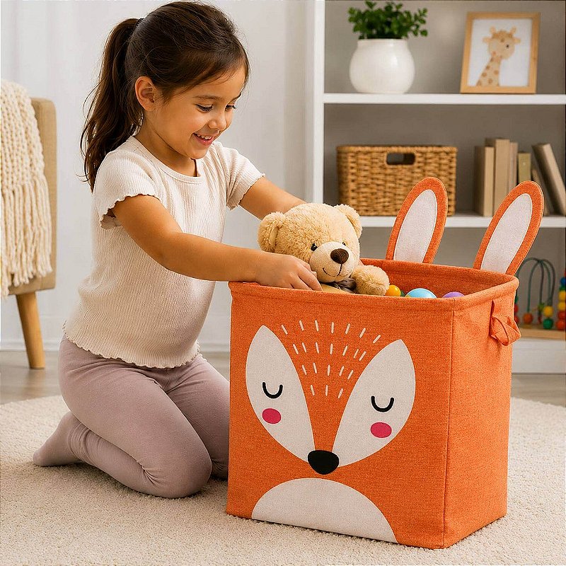 Cesto Organizador Infantil Dobrável para Brinquedos e Roupas [Laranja]