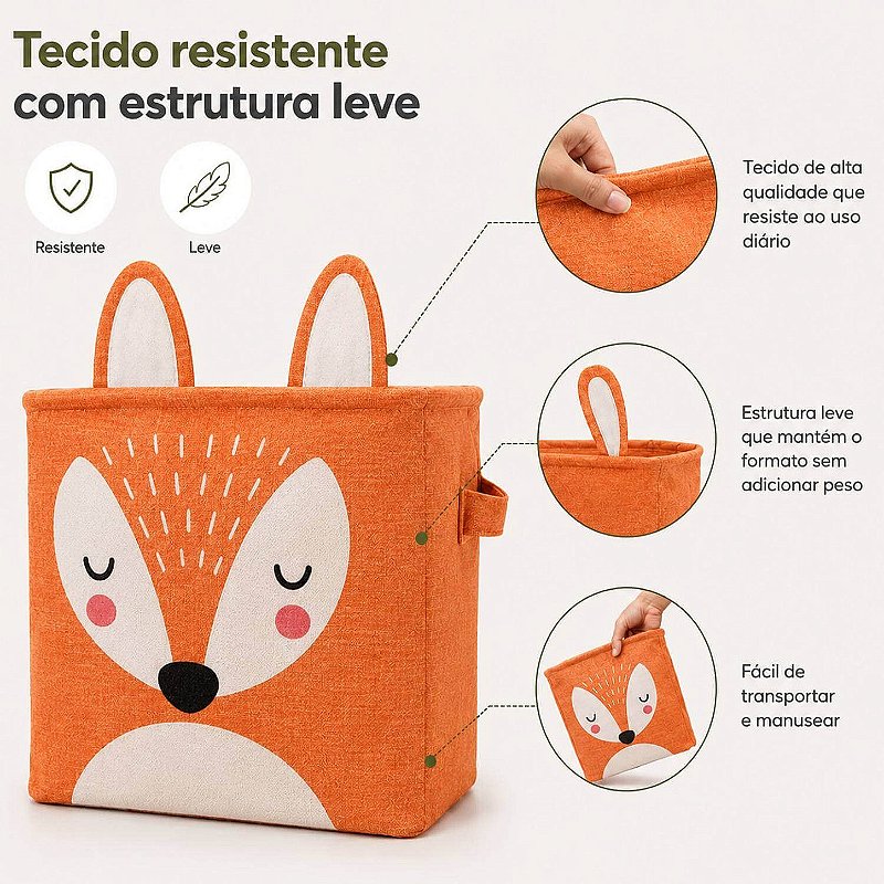 Cesto Organizador Infantil Dobrável para Brinquedos e Roupas [Laranja]