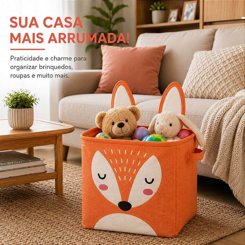 Cesto Organizador Infantil Dobrável para Brinquedos e Roupas [Laranja]