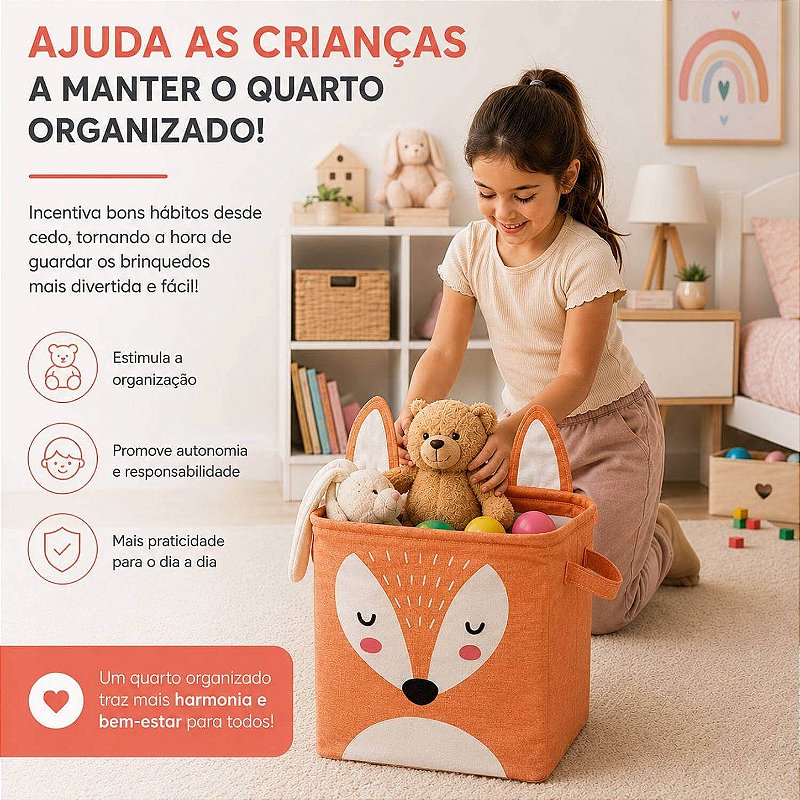 Cesto Organizador Infantil Dobrável para Brinquedos e Roupas [Laranja]