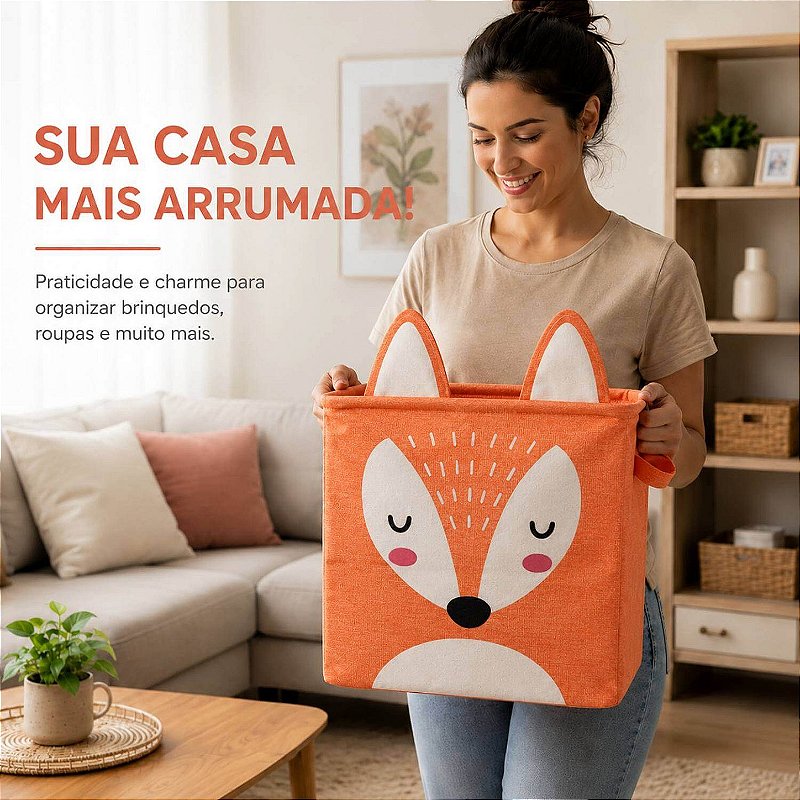 Cesto Organizador Infantil Dobrável para Brinquedos e Roupas [Laranja]