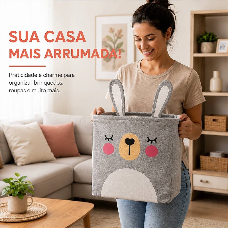 Cesto Organizador Infantil Dobrável para Brinquedos e Roupas [Cinza]
