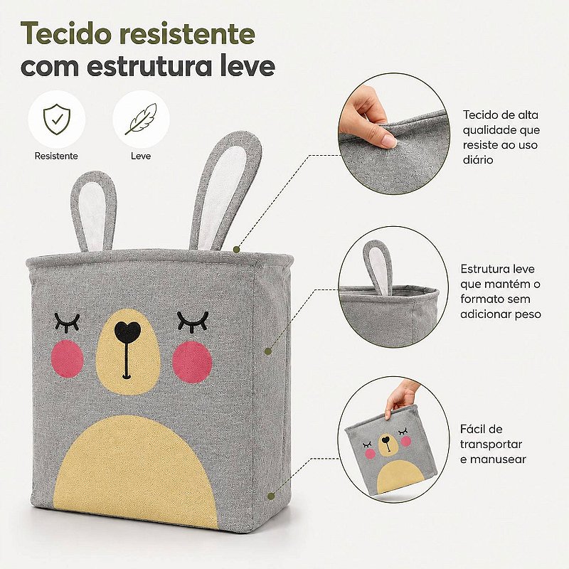 Cesto Organizador Infantil Dobrável para Brinquedos e Roupas [Cinza]