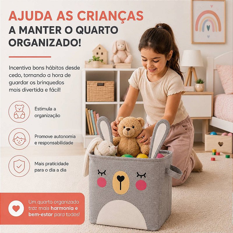 Cesto Organizador Infantil Dobrável para Brinquedos e Roupas [Cinza]
