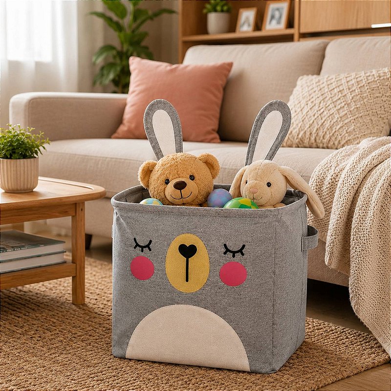 Cesto Organizador Infantil Dobrável para Brinquedos e Roupas [Cinza]