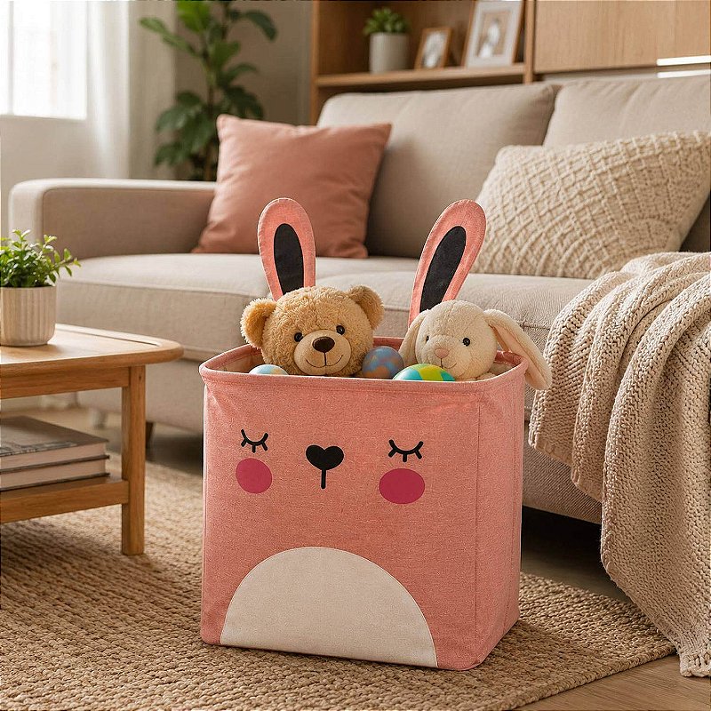 Cesto Organizador Infantil Dobrável para Brinquedos e Roupas [Rosa]