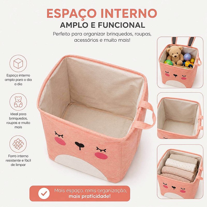 Cesto Organizador Infantil Dobrável para Brinquedos e Roupas [Rosa]