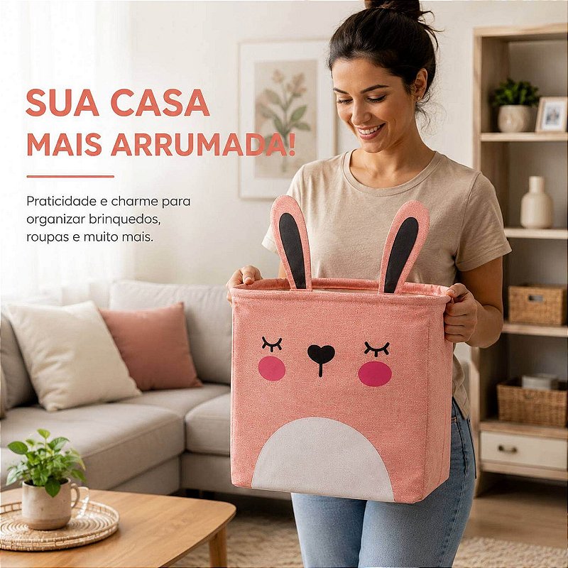 Cesto Organizador Infantil Dobrável para Brinquedos e Roupas [Rosa]