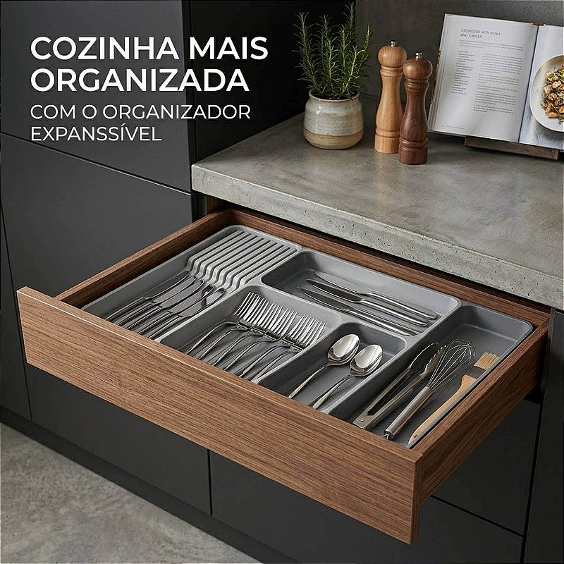 Organizador Ajustável para Talheres e Utensílios de Cozinha