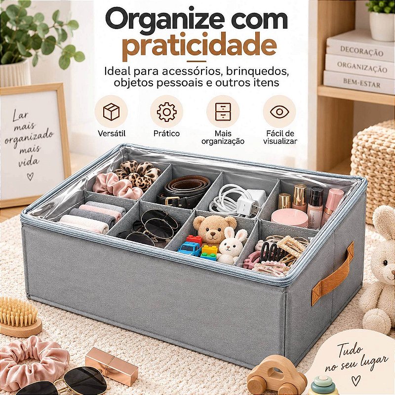 Organizador Colmeia Caixa com Tampa Transparente