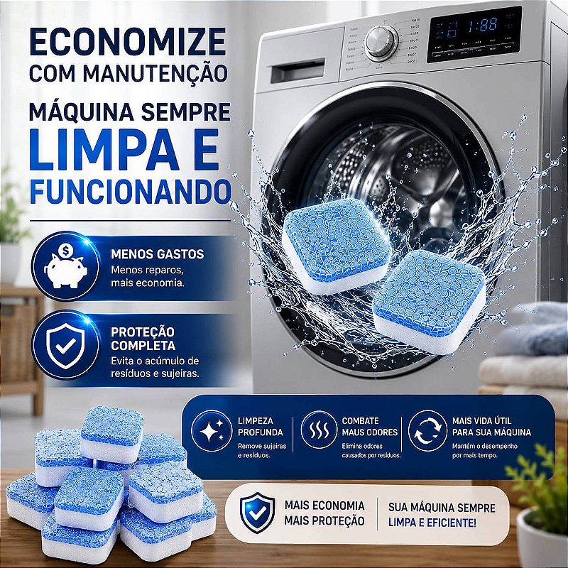 Kit 12 Pastilhas para Limpeza Higienizar Máquina de Lavar