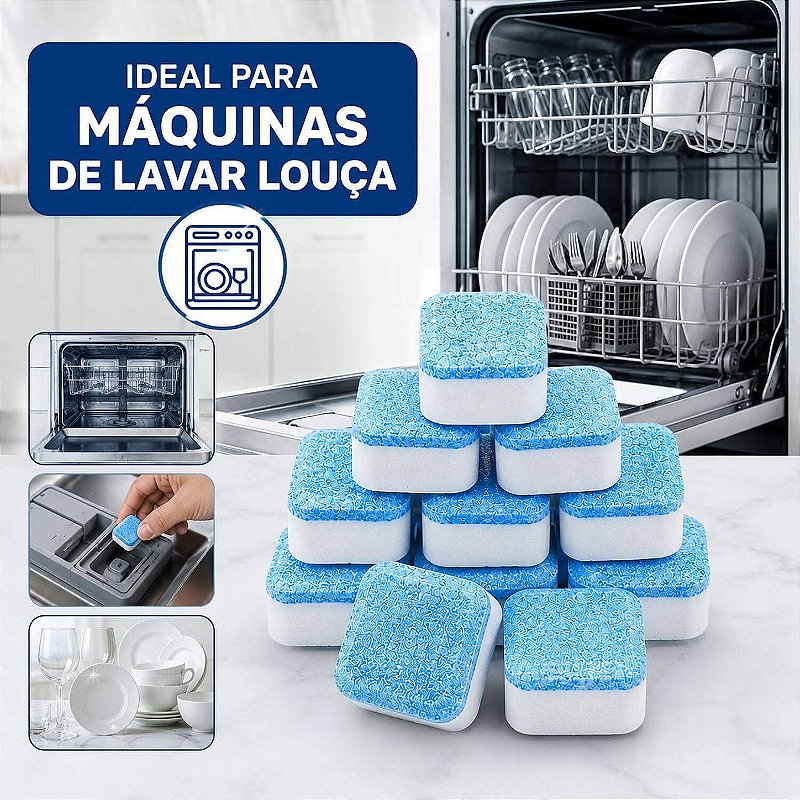 Kit 12 Pastilhas para Limpeza Higienizar Máquina de Lavar