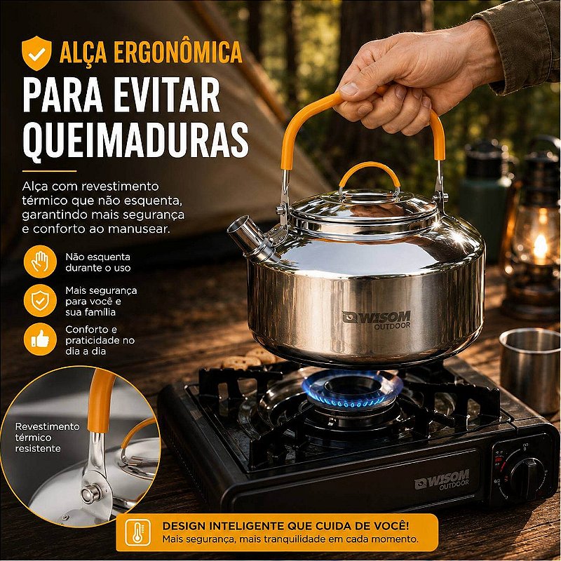 Chaleira em Inox Camping Pesca