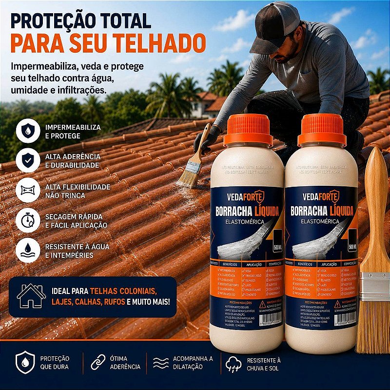 Kit 2 Borracha Líquida Impermeabilizante Veda Forte com Pincel [500ml]