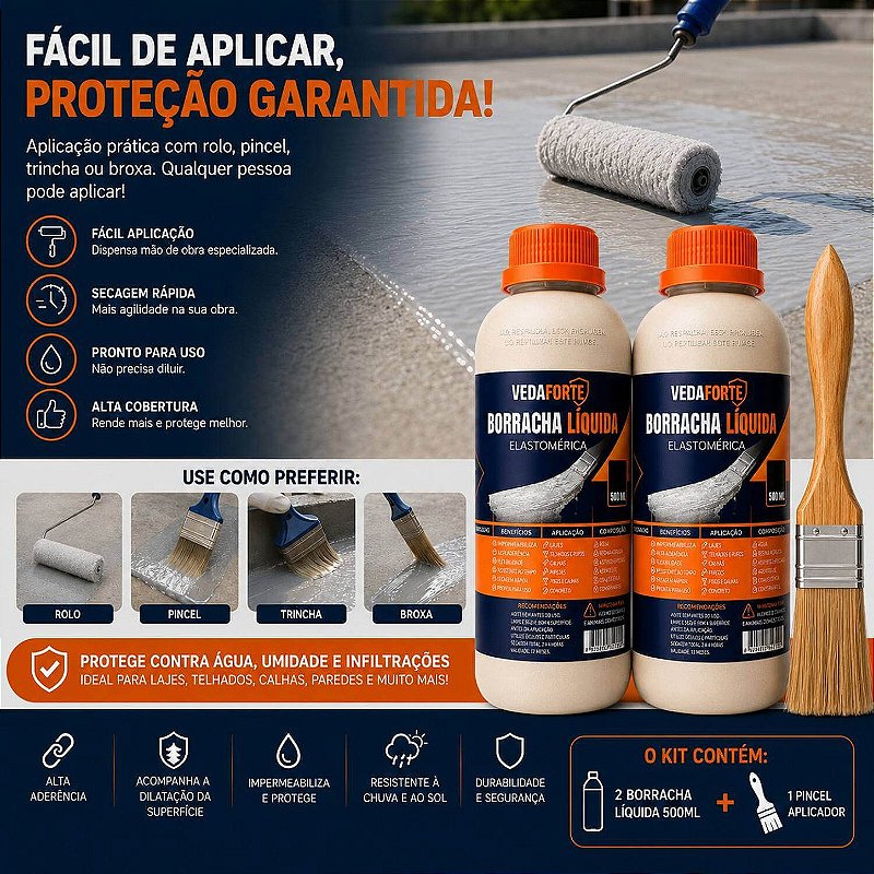 Kit 2 Borracha Líquida Impermeabilizante Veda Forte com Pincel [500ml]