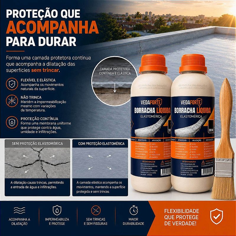 Kit 2 Borracha Líquida Impermeabilizante Veda Forte com Pincel [500ml]
