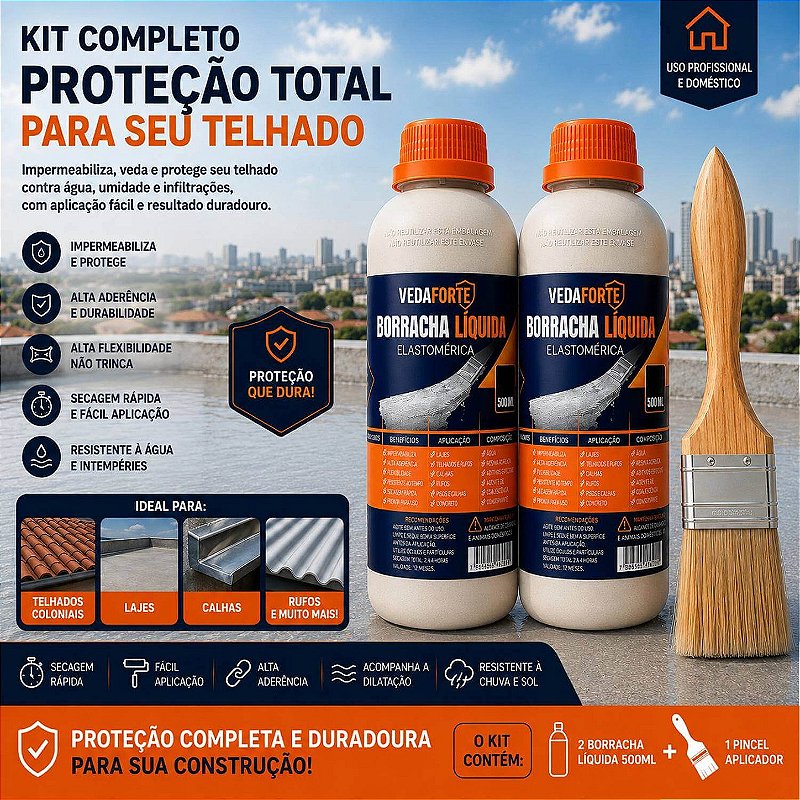 Kit 2 Borracha Líquida Impermeabilizante Veda Forte com Pincel [500ml]