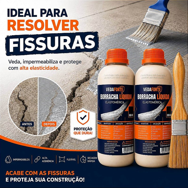 Kit 2 Borracha Líquida Impermeabilizante Veda Forte com Pincel [500ml]