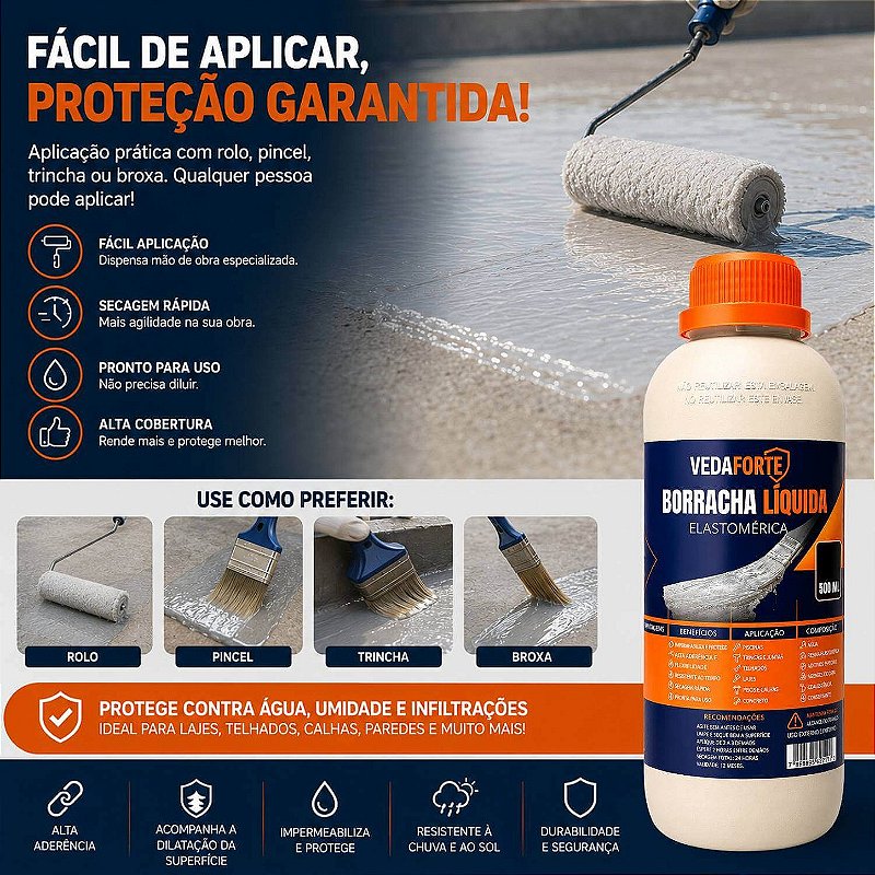 Kit Borracha Líquida Impermeabilizante Veda Forte com Pincel [500ml]