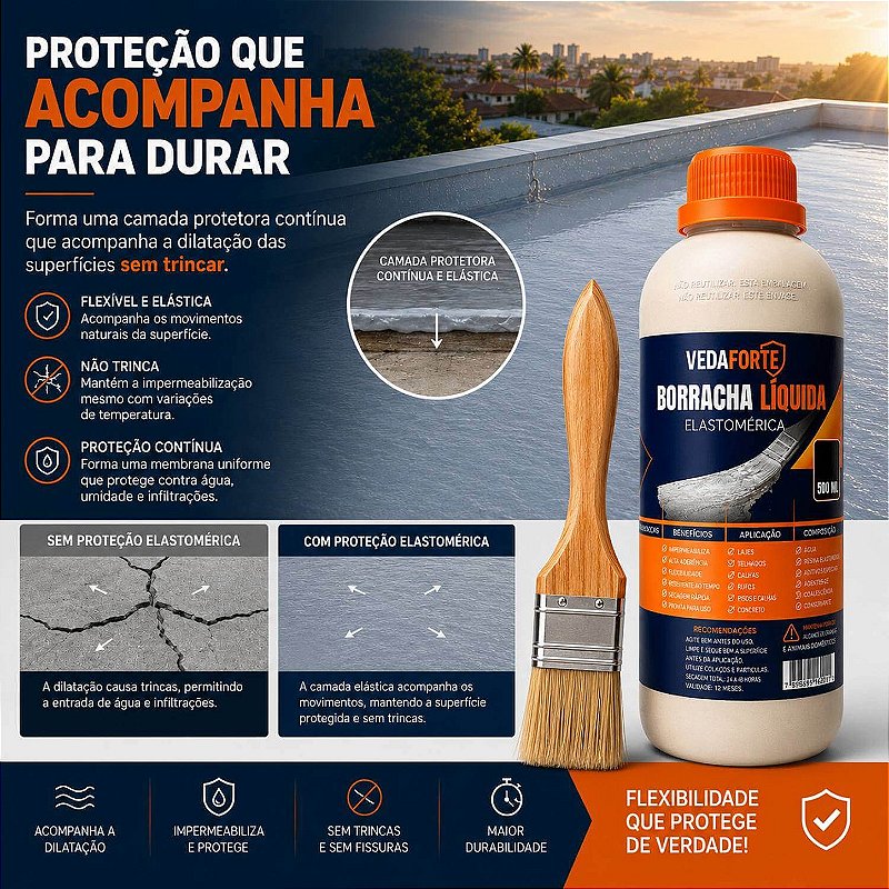 Kit Borracha Líquida Impermeabilizante Veda Forte com Pincel [500ml]