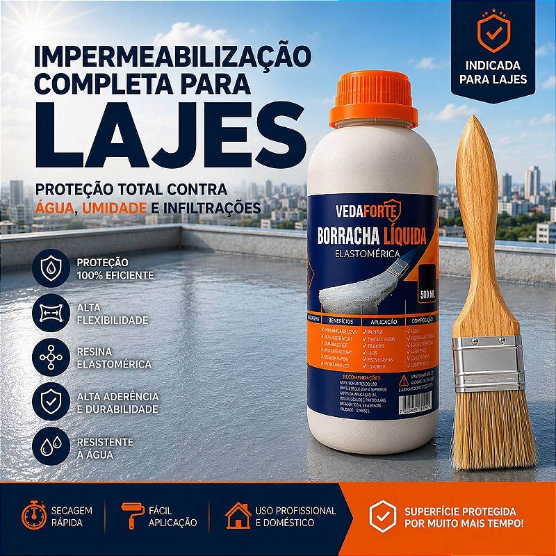 Kit Borracha Líquida Impermeabilizante Veda Forte com Pincel [500ml]