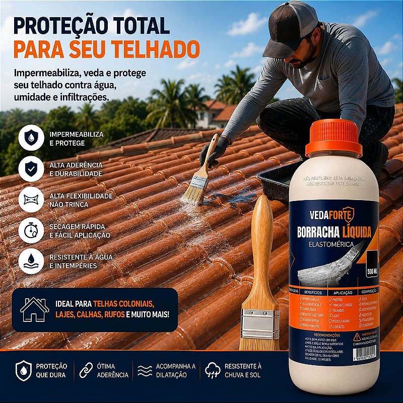 Kit Borracha Líquida Impermeabilizante Veda Forte com Pincel [500ml]