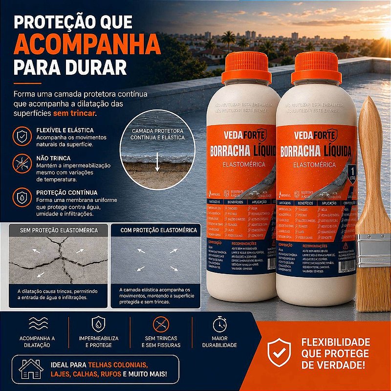 Kit 2 Borracha Líquida Impermeabilizante Veda Forte com Pincel [1 Litro]