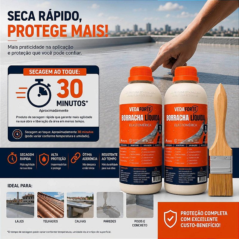 Kit 2 Borracha Líquida Impermeabilizante Veda Forte com Pincel [1 Litro]