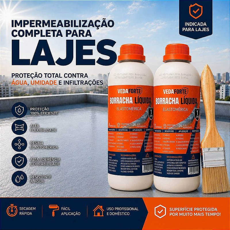 Kit 2 Borracha Líquida Impermeabilizante Veda Forte com Pincel [1 Litro]