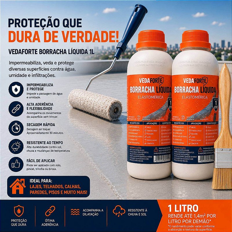 Kit 2 Borracha Líquida Impermeabilizante Veda Forte com Pincel [1 Litro]