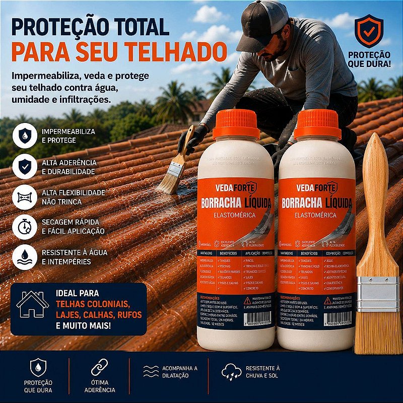 Kit 2 Borracha Líquida Impermeabilizante Veda Forte com Pincel [1 Litro]