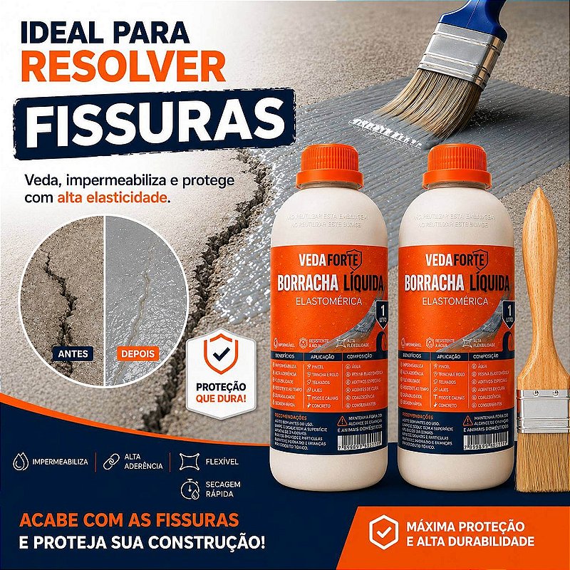 Kit 2 Borracha Líquida Impermeabilizante Veda Forte com Pincel [1 Litro]