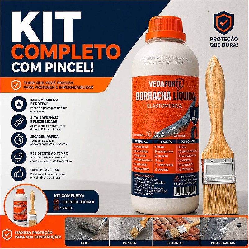 Kit Borracha Líquida Impermeabilizante Veda Forte com Pincel [1 Litro]