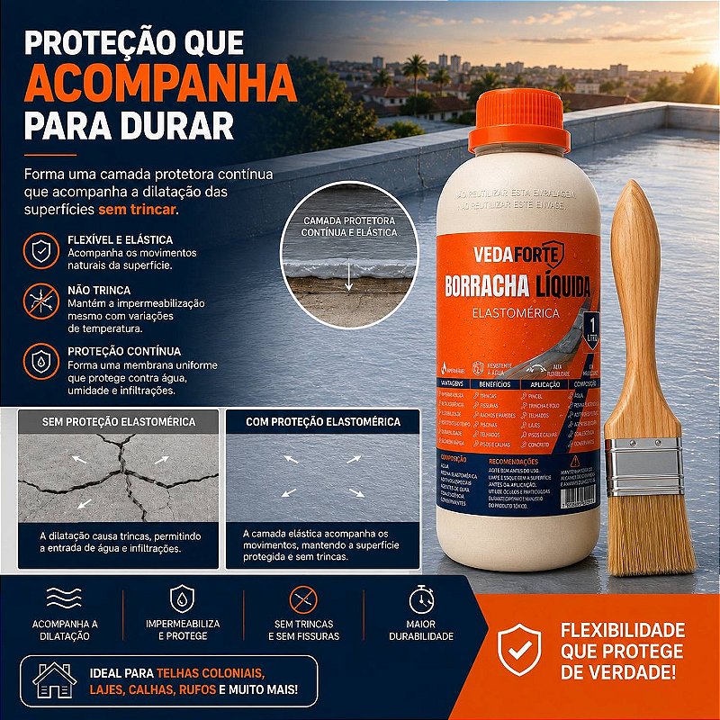 Kit Borracha Líquida Impermeabilizante Veda Forte com Pincel [1 Litro]