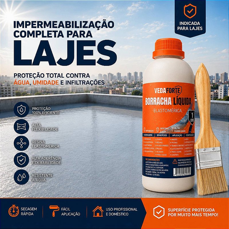 Kit Borracha Líquida Impermeabilizante Veda Forte com Pincel [1 Litro]