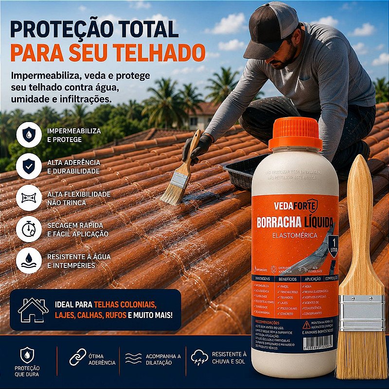 Kit Borracha Líquida Impermeabilizante Veda Forte com Pincel [1 Litro]