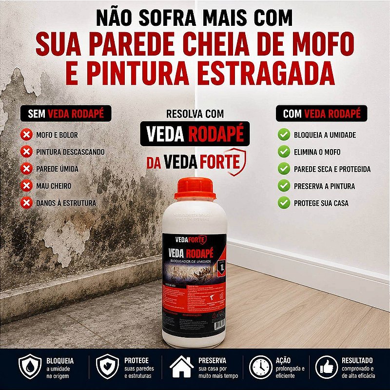 Veda Rodapé Impermeabilizante Bloqueador de Umidade 1L + Seringa 10ml