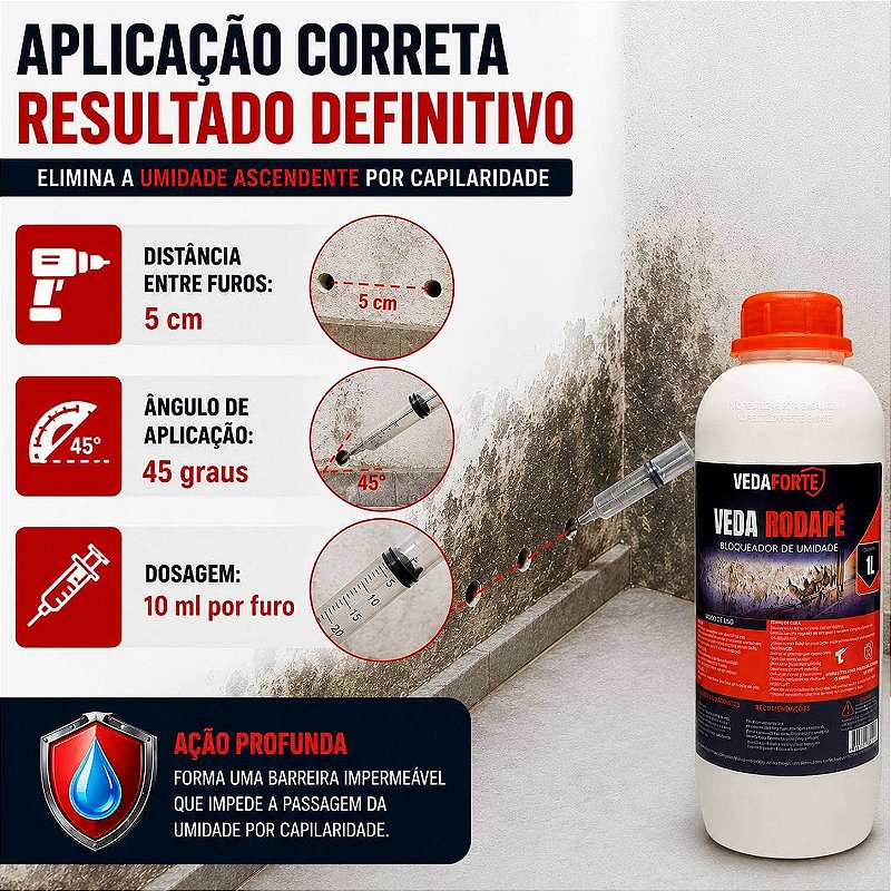 Veda Rodapé Impermeabilizante Bloqueador de Umidade 1L + Seringa 10ml