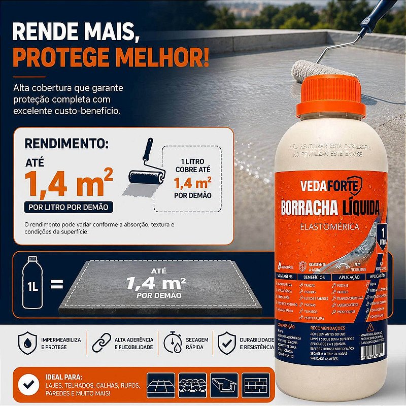 Borracha Líquida Veda Forte Impermeabilizante Alta Flexibilidade [1 Litro]