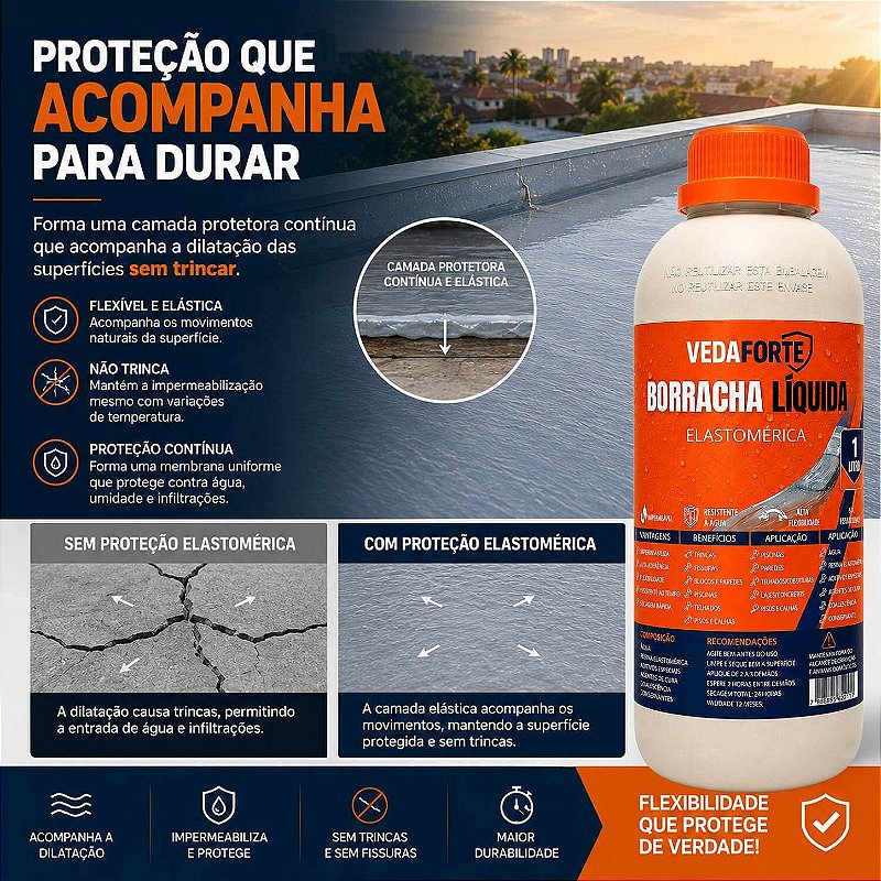 Borracha Líquida Veda Forte Impermeabilizante Alta Flexibilidade [1 Litro]