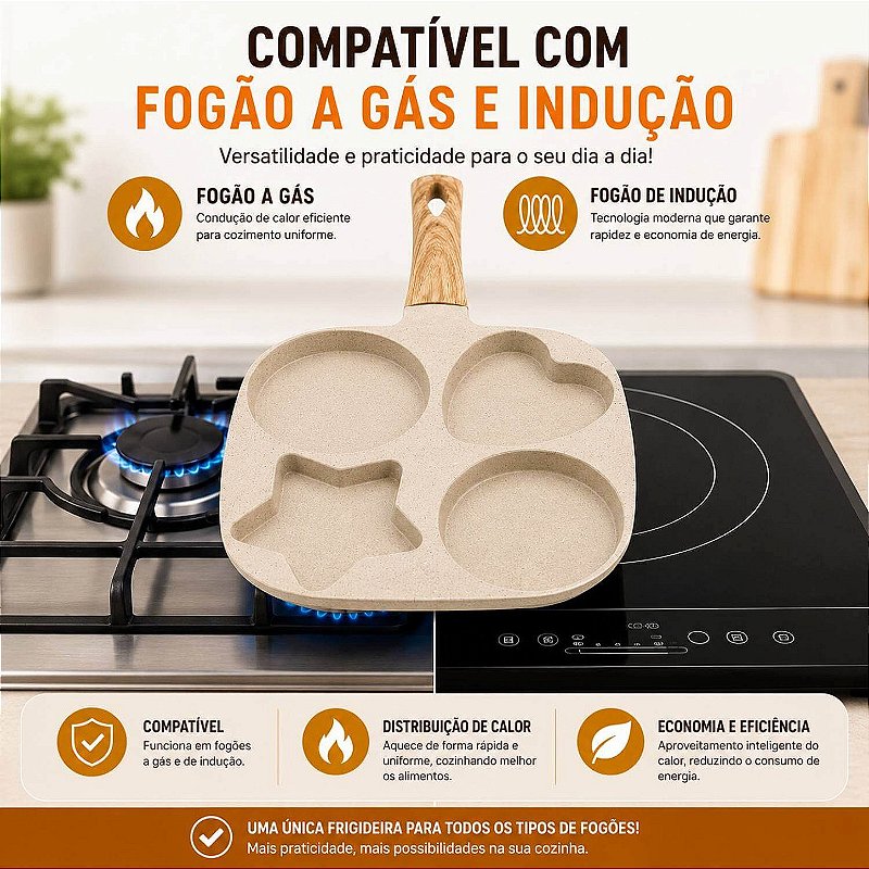 Frigideira Antiaderente Estrela Ovo Coração [4 em 1]