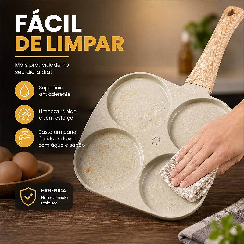 Frigideira Antiaderente com 4 Divisórias para Ovos e Hambúrguer