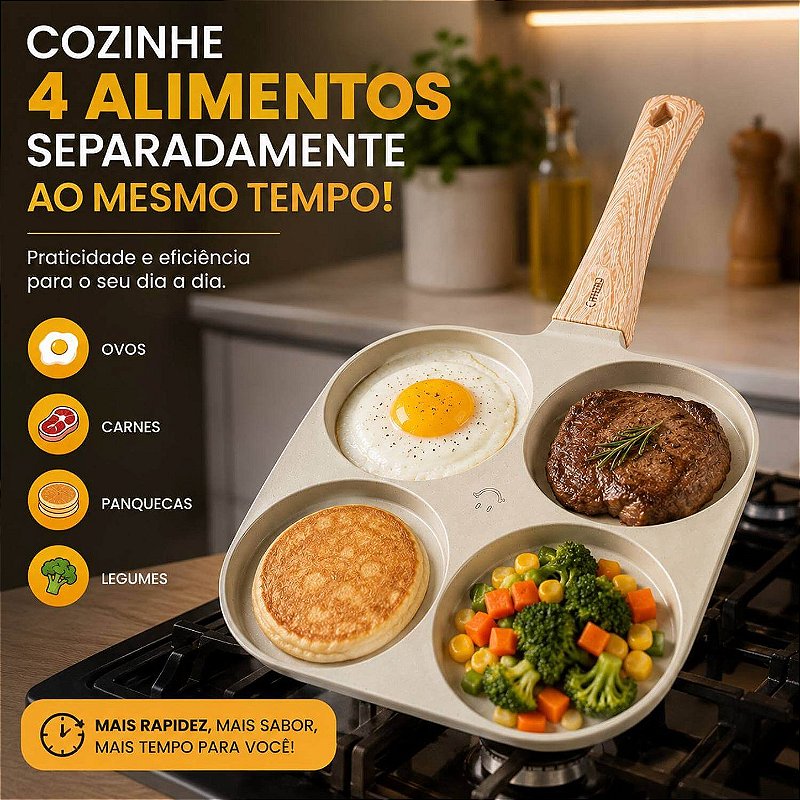 Frigideira Antiaderente com 4 Divisórias para Ovos e Hambúrguer