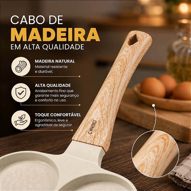 Frigideira Antiaderente com 4 Divisórias para Ovos e Hambúrguer