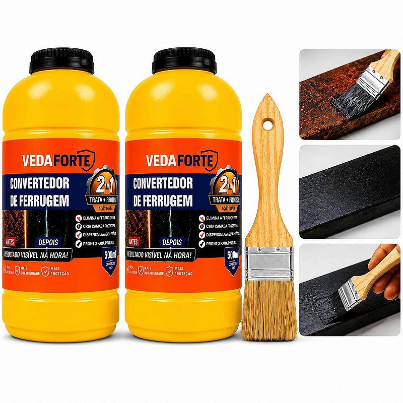Kit Convertedor de Ferrugem 2 Unidades com Pincel Trata e Protege [500ml]