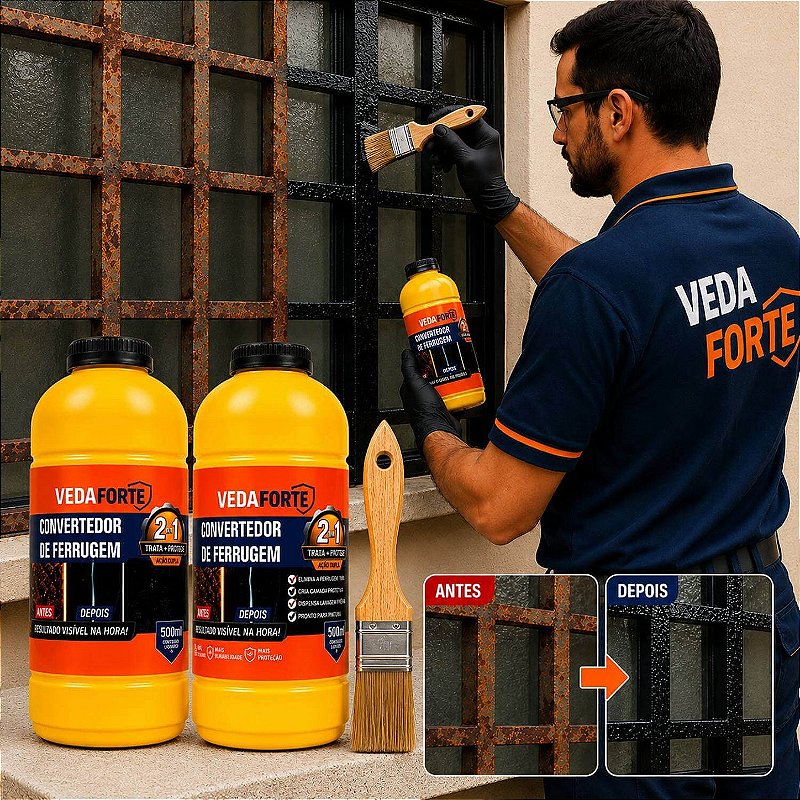 Kit Convertedor de Ferrugem 2 Unidades com Pincel Trata e Protege [500ml]
