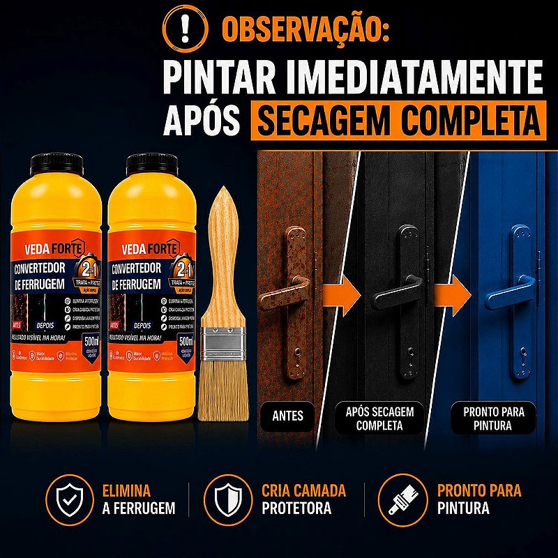Kit Convertedor de Ferrugem 2 Unidades com Pincel Trata e Protege [500ml]