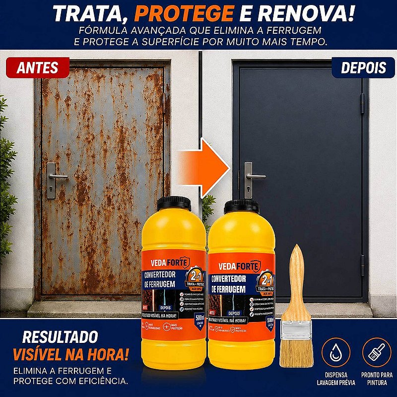 Kit Convertedor de Ferrugem 2 Unidades com Pincel Trata e Protege [500ml]